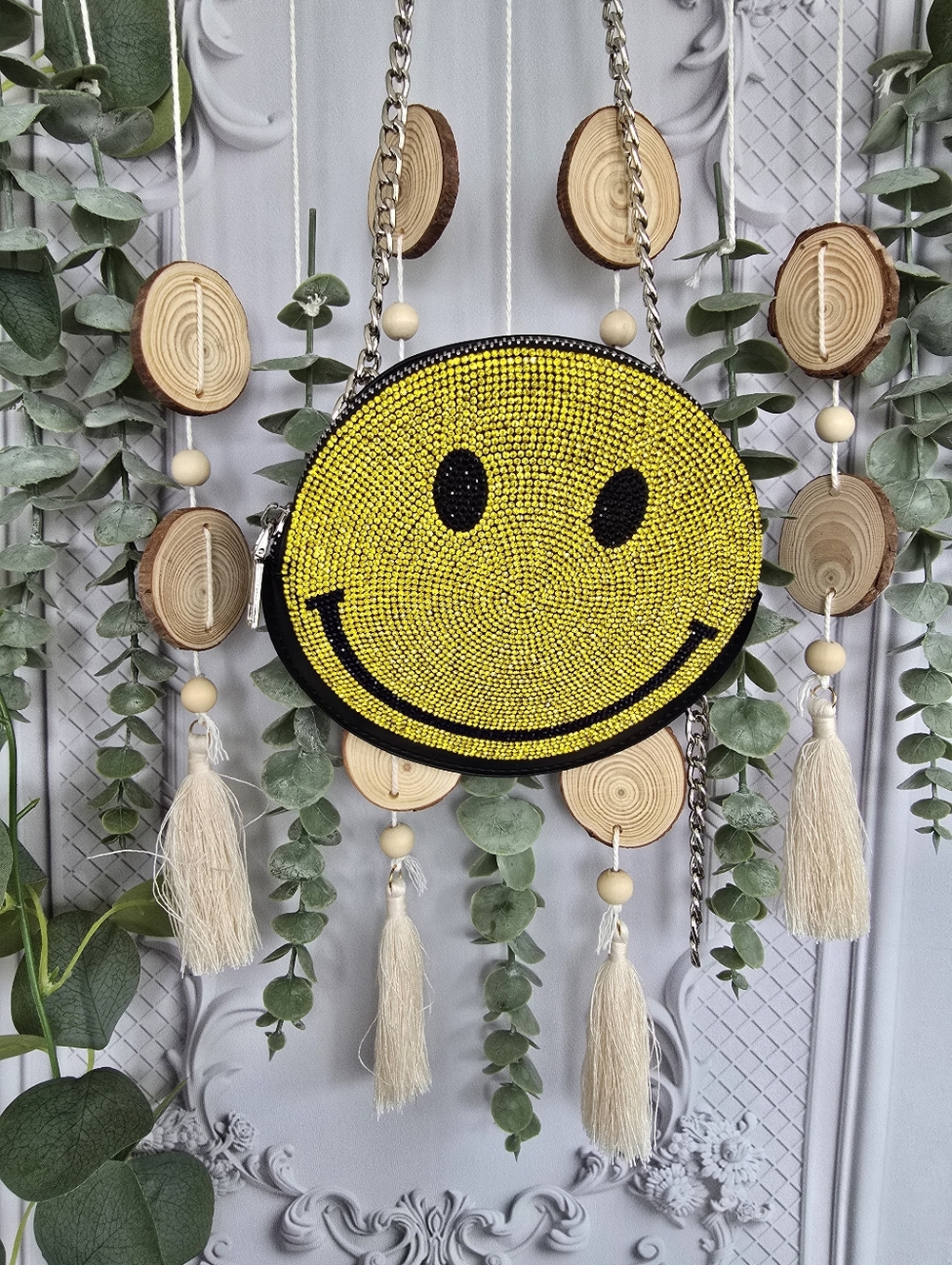 Rhinestone Smiley Face Crossbody Fanny Pack | Y2K Rave Festival Bag